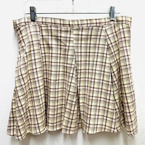 NWT GOODS FOR LIFE Juniors High Rise Plaid Yellow Brown Pleaded Skirt Size 17 - Picture 5 of 8